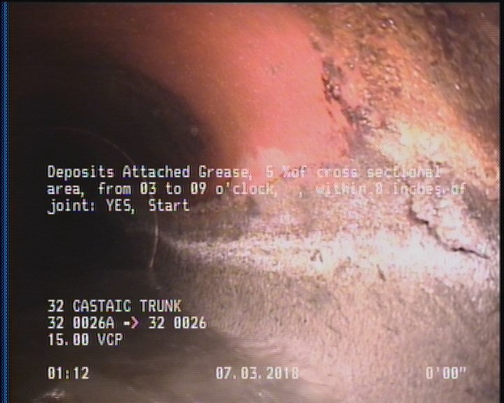 Deposits Attached Grease, 5 %of cross sectional area, from 03 to 09 o'clock, , within 8 inches of joint: YES, Start