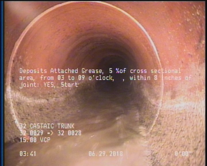 Deposits Attached Grease, 5 %of cross sectional area, from 03 to 09 o'clock, , within 8 inches of joint: YES, Start