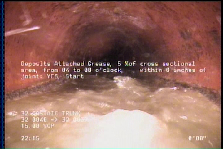 Deposits Attached Grease, 5 %of cross sectional area, from 04 to 08 o'clock, , within 8 inches of joint: YES, Start