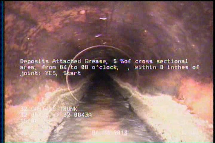 Deposits Attached Grease, 5 %of cross sectional area, from 04 to 08 o'clock, , within 8 inches of joint: YES, Start