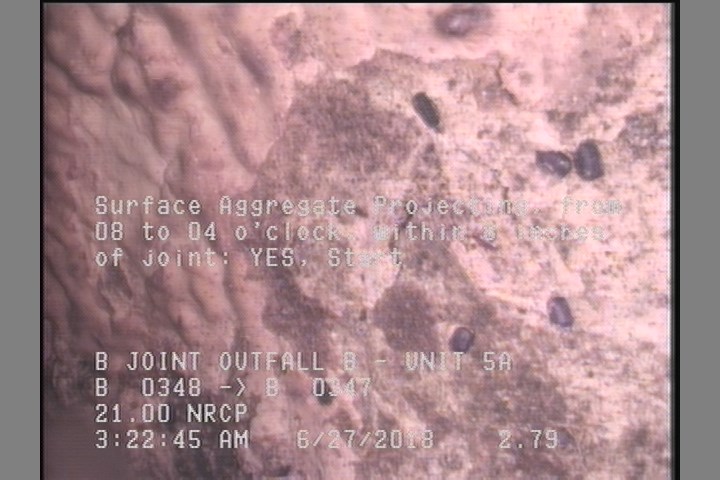 Surface Aggregate Projecting, from 08 to 04 o'clock, within 8 inches of joint: YES, Start