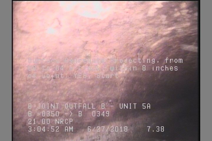 Surface Aggregate Projecting, from 08 to 04 o'clock, within 8 inches of joint: YES, Start
