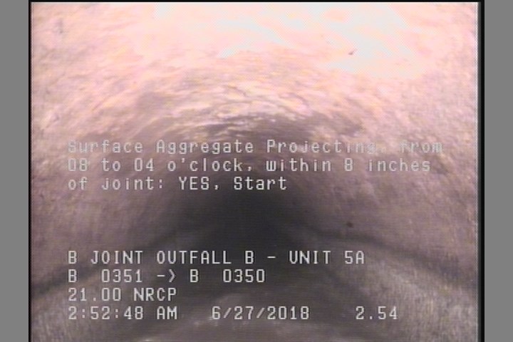 Surface Aggregate Projecting, from 08 to 04 o'clock, within 8 inches of joint: YES, Start