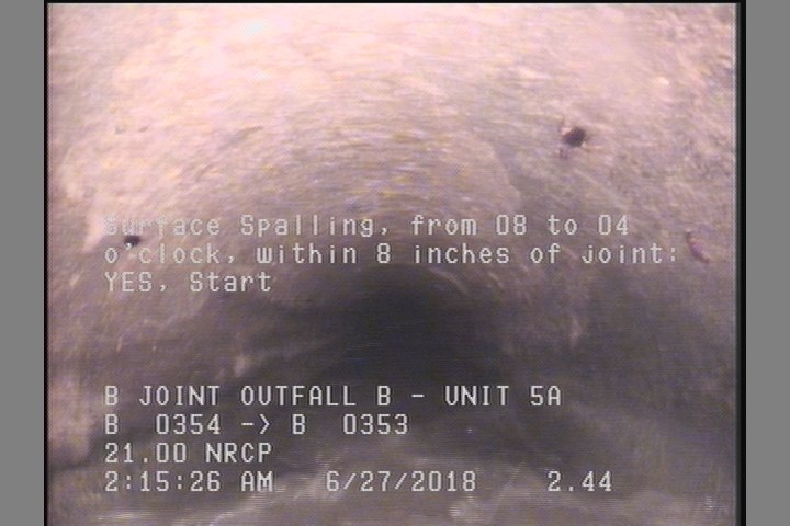 Surface Spalling, from 08 to 04 o'clock, within 8 inches of joint: YES, Start