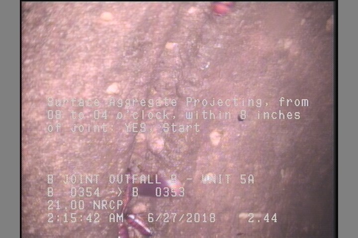 Surface Aggregate Projecting, from 08 to 04 o'clock, within 8 inches of joint: YES, Start