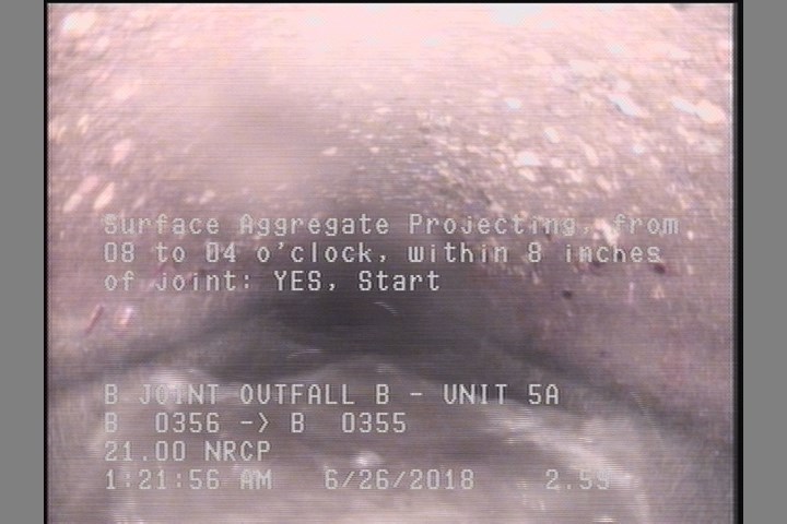 Surface Aggregate Projecting, from 08 to 04 o'clock, within 8 inches of joint: YES, Start