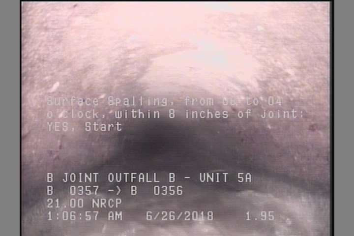 Surface Spalling, from 08 to 04 o'clock, within 8 inches of joint: YES, Start