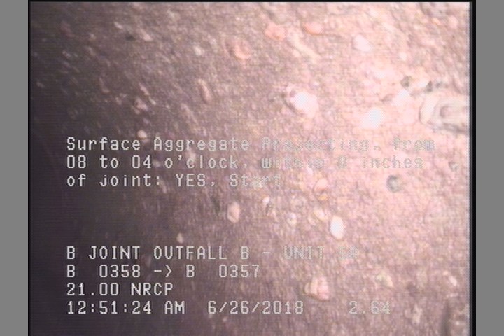 Surface Aggregate Projecting, from 08 to 04 o'clock, within 8 inches of joint: YES, Start