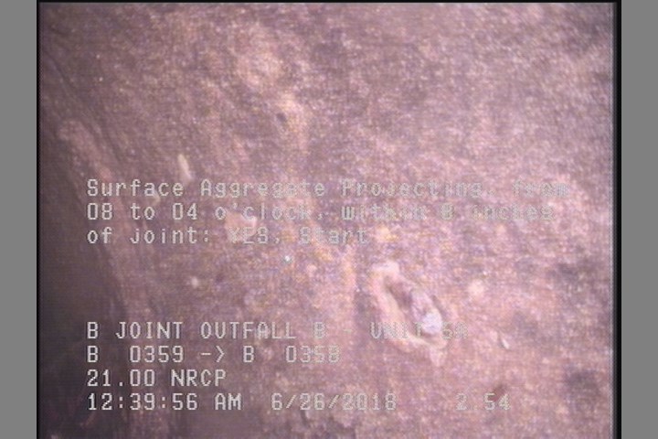 Surface Aggregate Projecting, from 08 to 04 o'clock, within 8 inches of joint: YES, Start