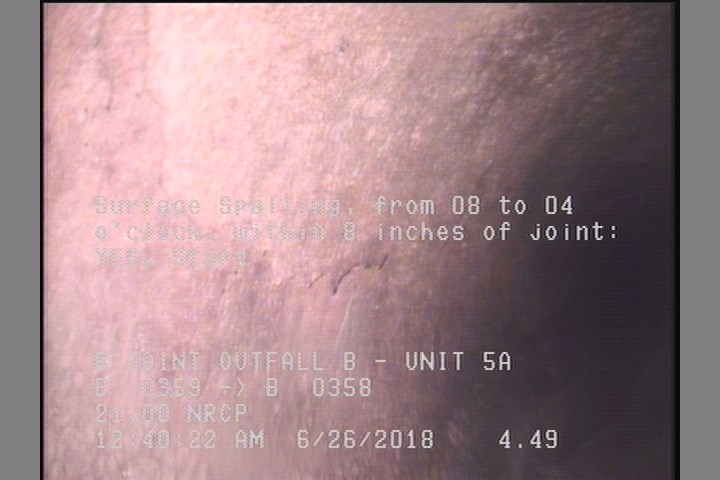 Surface Spalling, from 08 to 04 o'clock, within 8 inches of joint: YES, Start