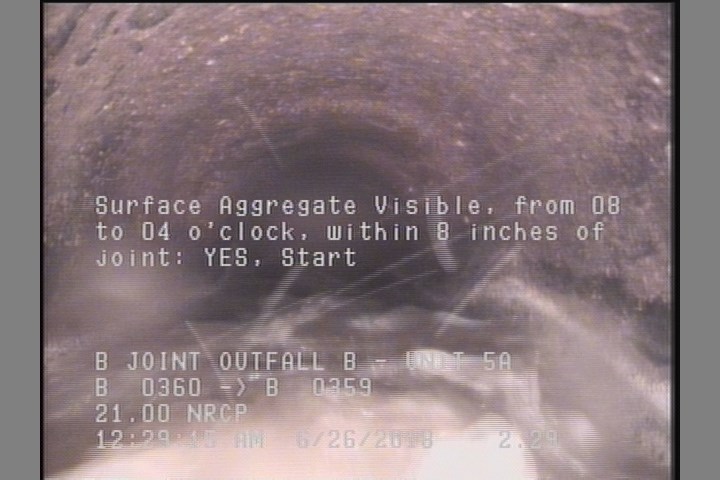 Surface Aggregate Visible, from 08 to 04 o'clock, within 8 inches of joint: YES, Start