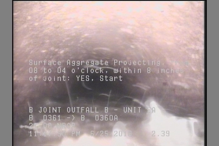 Surface Aggregate Projecting, from 08 to 04 o'clock, within 8 inches of joint: YES, Start