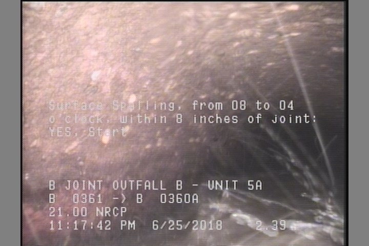 Surface Spalling, from 08 to 04 o'clock, within 8 inches of joint: YES, Start