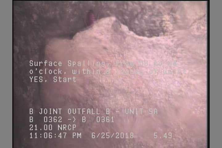 Surface Spalling, from 08 to 04 o'clock, within 8 inches of joint: YES, Start