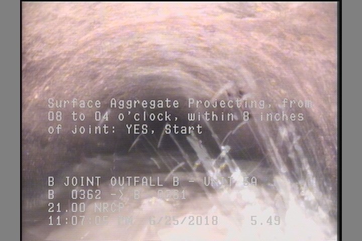 Surface Aggregate Projecting, from 08 to 04 o'clock, within 8 inches of joint: YES, Start