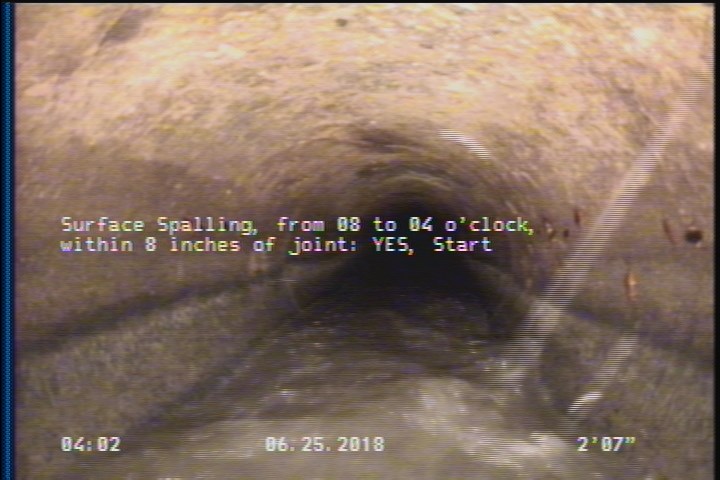 Surface Spalling, from 08 to 04 o'clock, within 8 inches of joint: YES, Start