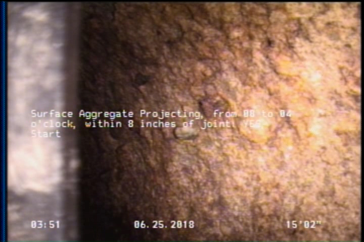 Surface Aggregate Projecting, from 08 to 04 o'clock, within 8 inches of joint: YES, Start