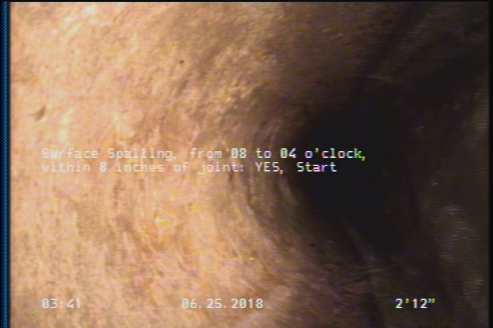 Surface Spalling, from 08 to 04 o'clock, within 8 inches of joint: YES, Start