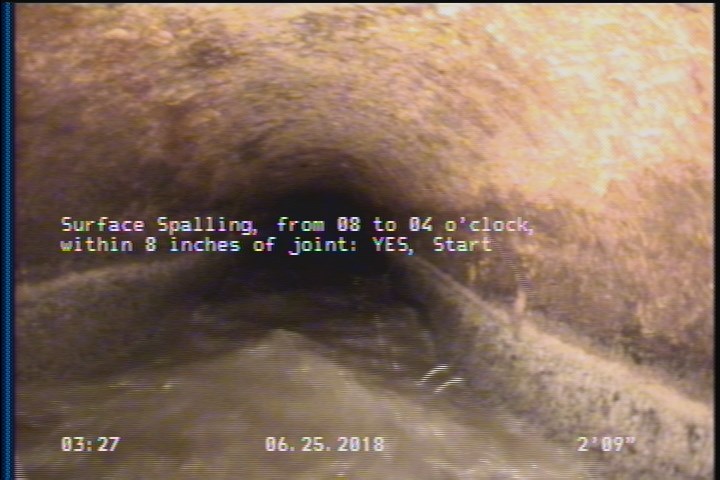 Surface Spalling, from 08 to 04 o'clock, within 8 inches of joint: YES, Start