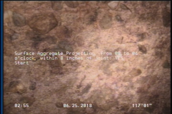 Surface Aggregate Projecting, from 08 to 04 o'clock, within 8 inches of joint: YES, Start