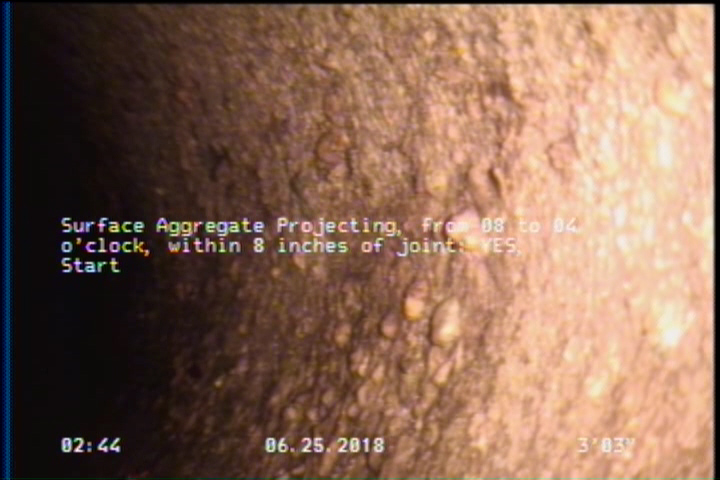 Surface Aggregate Projecting, from 08 to 04 o'clock, within 8 inches of joint: YES, Start