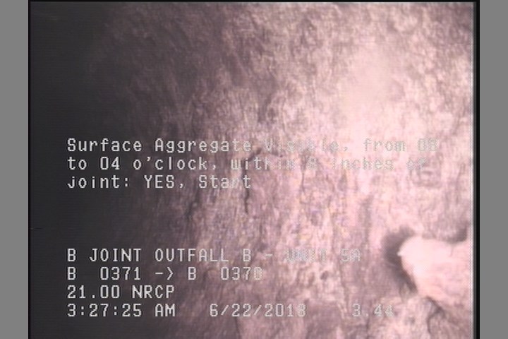 Surface Aggregate Visible, from 08 to 04 o'clock, within 8 inches of joint: YES, Start