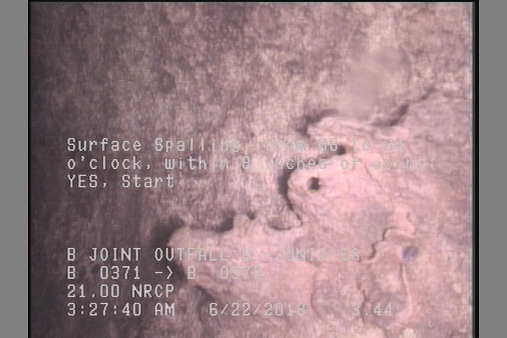 Surface Spalling, from 08 to 04 o'clock, within 8 inches of joint: YES, Start