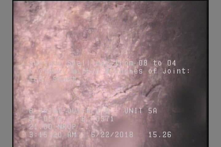 Surface Spalling, from 08 to 04 o'clock, within 8 inches of joint: YES, Start