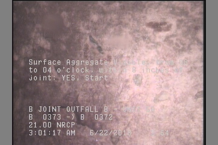 Surface Aggregate Visible, from 08 to 04 o'clock, within 8 inches of joint: YES, Start