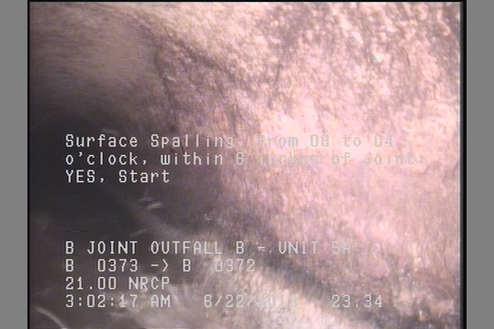 Surface Spalling, from 08 to 04 o'clock, within 8 inches of joint: YES, Start