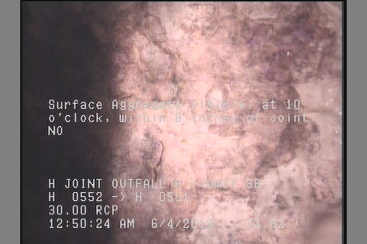 Surface Aggregate Visible, at 10 o'clock, within 8 inches of joint: NO