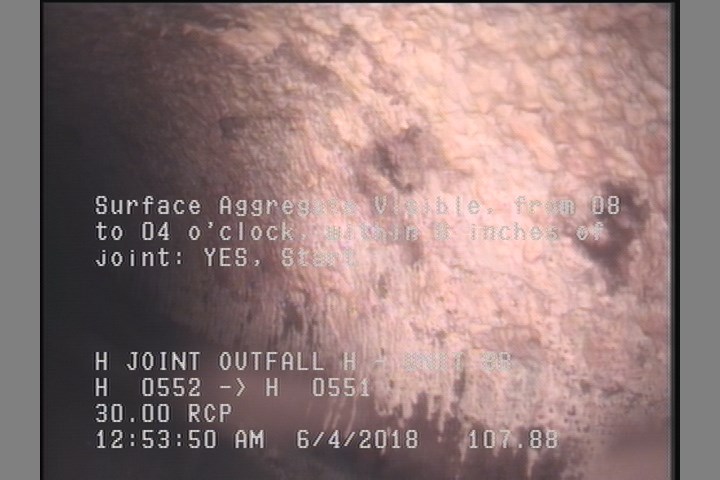 Surface Aggregate Visible, from 08 to 04 o'clock, within 8 inches of joint: YES, Start