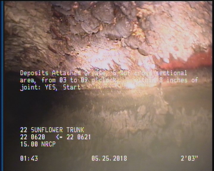 Deposits Attached Grease, 5 %of cross sectional area, from 03 to 09 o'clock, , within 8 inches of joint: YES, Start