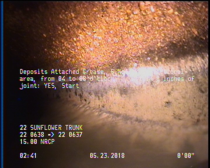 Deposits Attached Grease, 5 %of cross sectional area, from 04 to 08 o'clock, , within 8 inches of joint: YES, Start