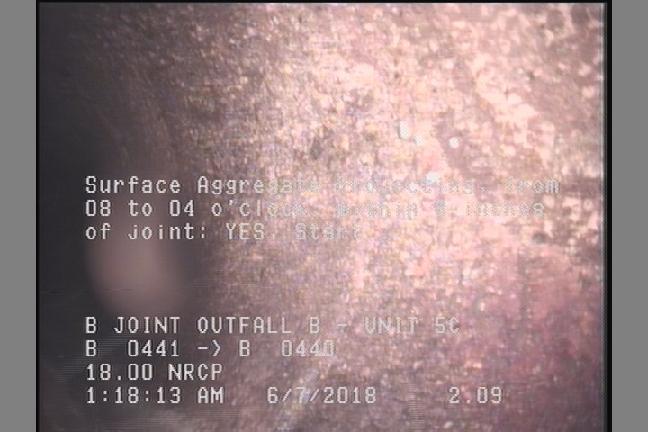 Surface Aggregate Projecting, from 08 to 04 o'clock, within 8 inches of joint: YES, Start