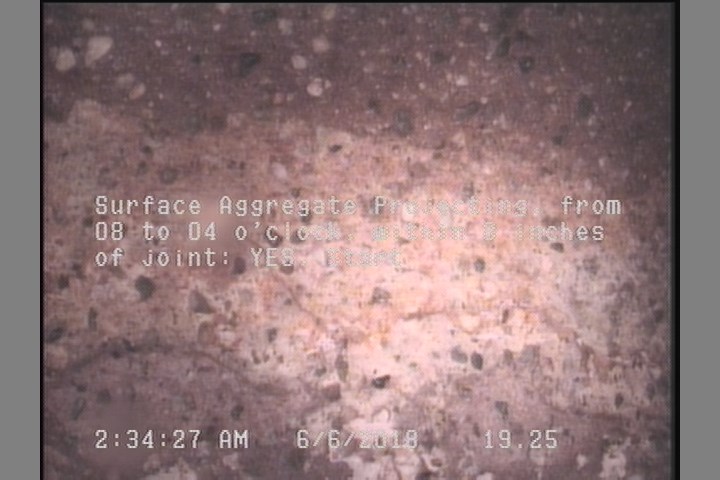 Surface Aggregate Projecting, from 08 to 04 o'clock, within 8 inches of joint: YES, Start