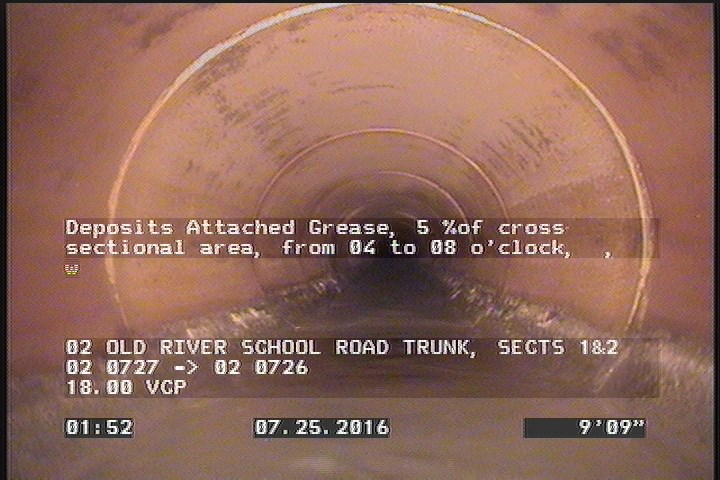 Deposits Attached Grease, 5 %of cross sectional area, from 04 to 08 o'clock, , within 8 inches of joint: YES, Start