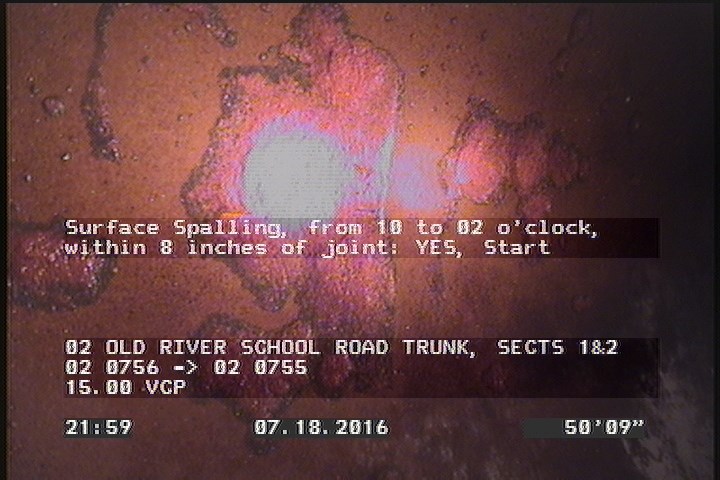 Surface Spalling, from 10 to 02 o'clock, within 8 inches of joint: YES, Start
