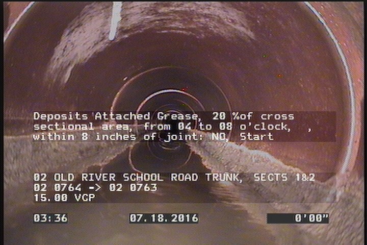 Deposits Attached Grease, 10 %of cross sectional area, from 04 to 08 o'clock, , within 8 inches of joint: NO, Start