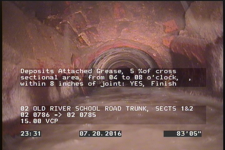 Deposits Attached Grease, 5 %of cross sectional area, from 04 to 08 o'clock, , within 8 inches of joint: YES, Finish