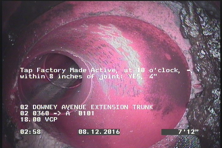 Tap Factory Made Active, at 10 o'clock, -, within 8 inches of joint: YES, 4"