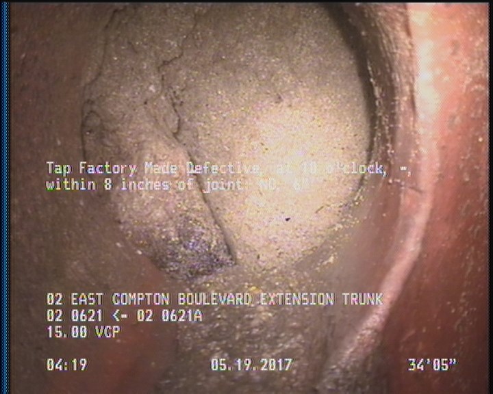 Tap Factory Made Defective, at 10 o'clock, -, within 8 inches of joint: NO, 6"