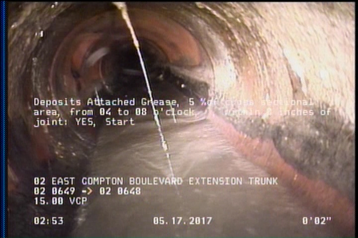 Deposits Attached Grease, 5 %of cross sectional area, from 04 to 08 o'clock, , within 8 inches of joint: YES, Start