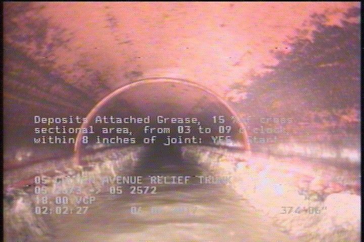 Deposits Attached Grease, 15 %of cross sectional area, from 03 to 09 o'clock, , within 8 inches of joint: YES, Start