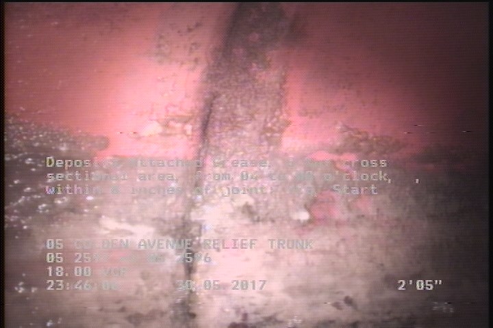 Deposits Attached Grease, 5 %of cross sectional area, from 04 to 08 o'clock, , within 8 inches of joint: YES, Start