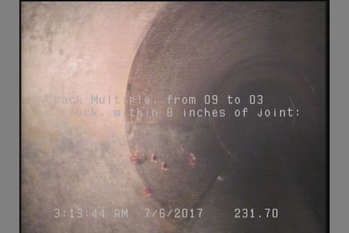 Crack Multiple, from 09 to 03 o'clock, within 8 inches of joint: YES
