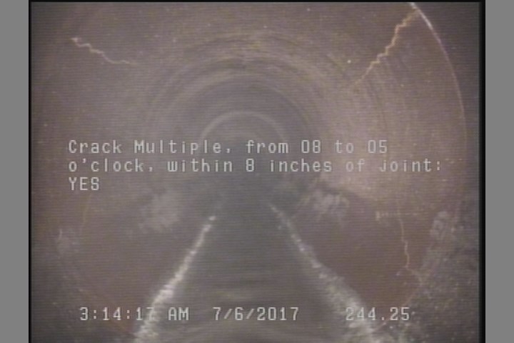 Crack Multiple, from 08 to 05 o'clock, within 8 inches of joint: YES