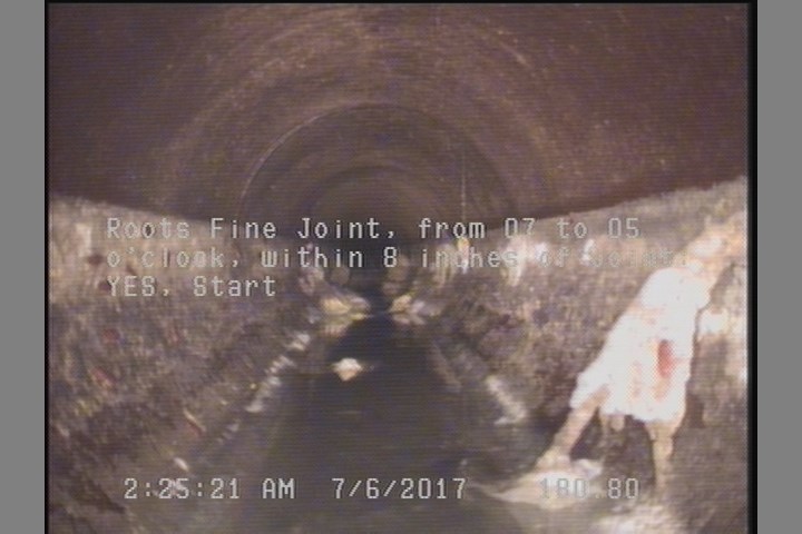Roots Fine Joint, from 07 to 05 o'clock, within 8 inches of joint: YES, Start
