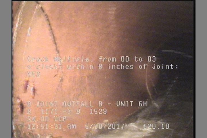 Crack Multiple, from 08 to 03 o'clock, within 8 inches of joint: YES