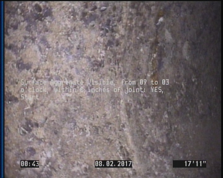Surface Aggregate Visible, from 09 to 03 o'clock, within 8 inches of joint: YES, Start